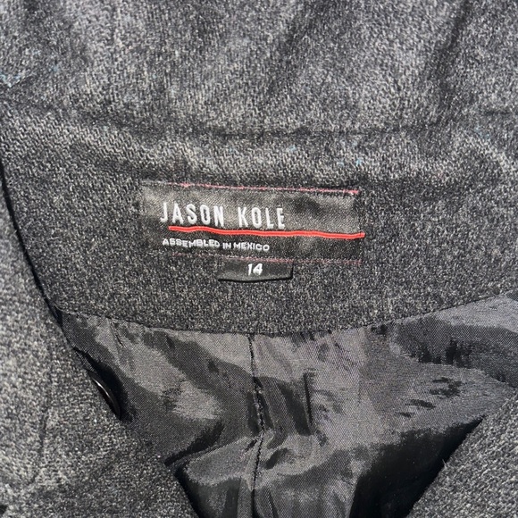 Jason Kole Charcoal Hooded Pea Coat Sz. 14 - Picture 2 of 8